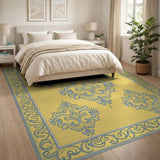 Yellow Ornate Yellow Medallion Persian Area Rug