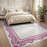 Pink Border Ornate Pink Floral Border Area Rug