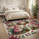 Whimsical Pink Mice Mushroom Forest Rug