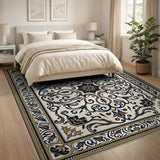 Blue Gold Ornate Persian Medallion Area Rug