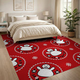 Jolly Cartoon Snowmen Red Area Rug