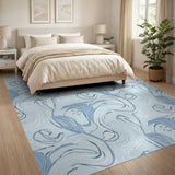 Whimsical Blue Horse Wave Abstract Area Rug