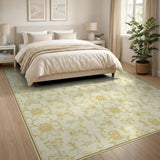 Elegant Gold Lotus Floral Damask Rug