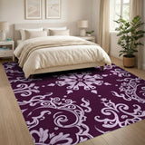 Floral Vintage Elegant Purple Damask Floral Area Rug