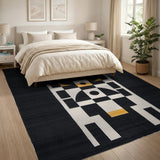 Black and White Black White Geometric Abstract Area Rug