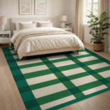 Green Cream Checkered Plaid Area Rug