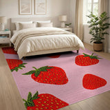 Fruit Pattern Pink Whimsical Strawberry Pink Area Rug