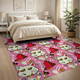 Playful Pink Maneki-Neko Lucky Cat Rug