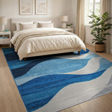 Cascading Blue Waves Geometric Area Rug