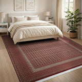 Red Geometric Lattice Area Rug with Ivory Border