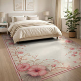 Vintage Pink Hibiscus Floral Area Rug