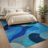 Abstract Blue Wave Area Rug