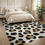 Tan Leopard Print Area Rug - Black Spots on Cream