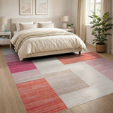 Abstract Geometric Striped Area Rug in Pink Orange Beige