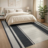 Woven Black and White Bold Black White Striped Woven Area Rug