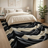 Layered Mountain Peaks Black White Area Rug