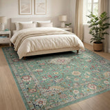 Teal Green Floral Persian Area Rug