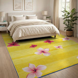 Sunny Yellow Hibiscus Striped Area Rug