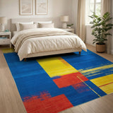 Bold Blue Yellow Red Geometric Area Rug