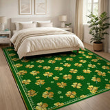Floral Vintage Green Golden Shamrock Emerald Green Area Rug
