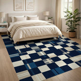 Navy Plaid Geometric Area Rug