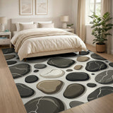Black White Pebble River Rock Area Rug