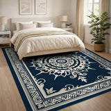Navy Blue Ornate Persian Mandala Rug