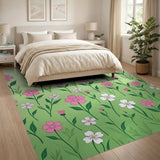 Whimsical Pink Meadow Floral Area Rug