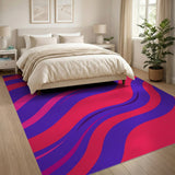Vibrant Red Purple Wavy Stripe Area Rug
