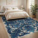 Elegant Blue Ornate Floral Area Rug