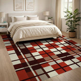Geometric Modern Red Bold Red Plaid Geometric Area Rug