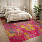 Multi-color and Patterns Vibrant Pink Geometric Modern Area Rug