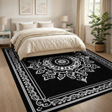 Traditional Persian Black and White Black White Mandala Persian Area Rug
