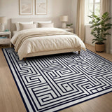 Black and White Black White Labyrinth Maze Geometric Area Rug