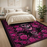 Gothic Pink Skull Roses Area Rug
