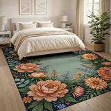 Vintage Peony Dahlia Floral Frame Rug