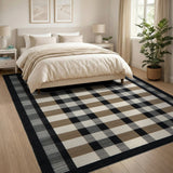 Woven Black Tan Plaid Area Rug