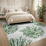 Green Koi Fish Floral Line Art Area Rug
