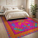 Multi-color and Patterns Vibrant Pink Persian Area Rug with Teal Florals