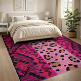 Pink Vibrant Pink Leopard Print Boho Area Rug