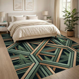 Teal Green Geometric Forest Lattice Area Rug