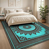 Blue and Teal Teal Mandala Heritage Tribal Area Rug