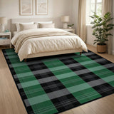 Green Green Black Plaid Check Area Rug