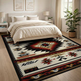 Southwestern Tribal Area Rug with Red Diamond Motif