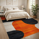 ODIKA Washable Mid-Century Modern Geometric Area Rug - Low Pile Orange & Black Non-Slip Rug