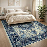 Navy Blue Ivory Persian Medallion Area Rug