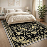 Elegant Black Ivory Floral Art Nouveau Rug