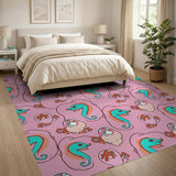 Playful Cartoon Seahorse Area Rug in Pink