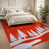 Red Starry Pine Forest Silhouette Area Rug
