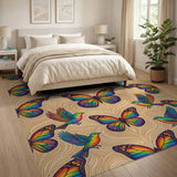 Rainbow Butterfly Bird Beige Area Rug